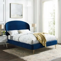 Modway Mira Upholstered Performance Velvet Queen Platform Bed in Navy