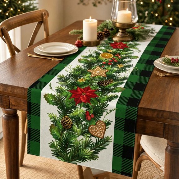 Miwamany Christmas Table Runner 70.9 inch Long Holiday Table Cover Cloth, Indoor Dining Decor for Family Dinner Party Winter Home Layout