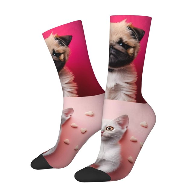 Balery Colorful Dog Cat Collage Calcetas Largas con Estampado para Hombre y Mujer – Suaves y Transpirables, Talla Única (US 5-11)