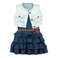 thumbnail image 1 of Robes Filles Robe en Denim Rétro Robe en Denim Sans Manches Jupe + Veste + Ceinture Ensemble Trois Pièces, 1 of 10