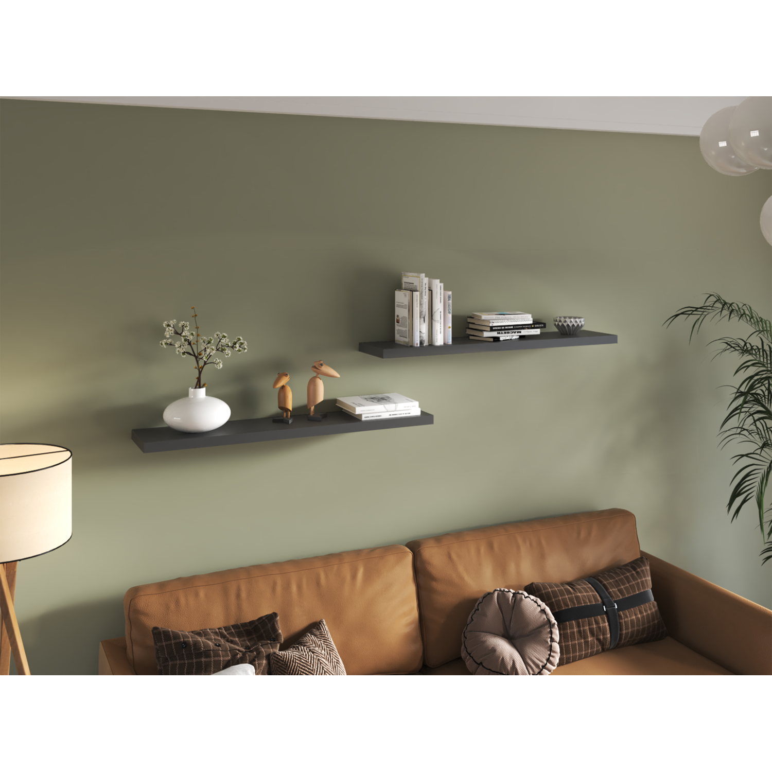 47" Wide Floating Shelves Set of 2, Grey Shelves for Wall Decor and Living Room Storage