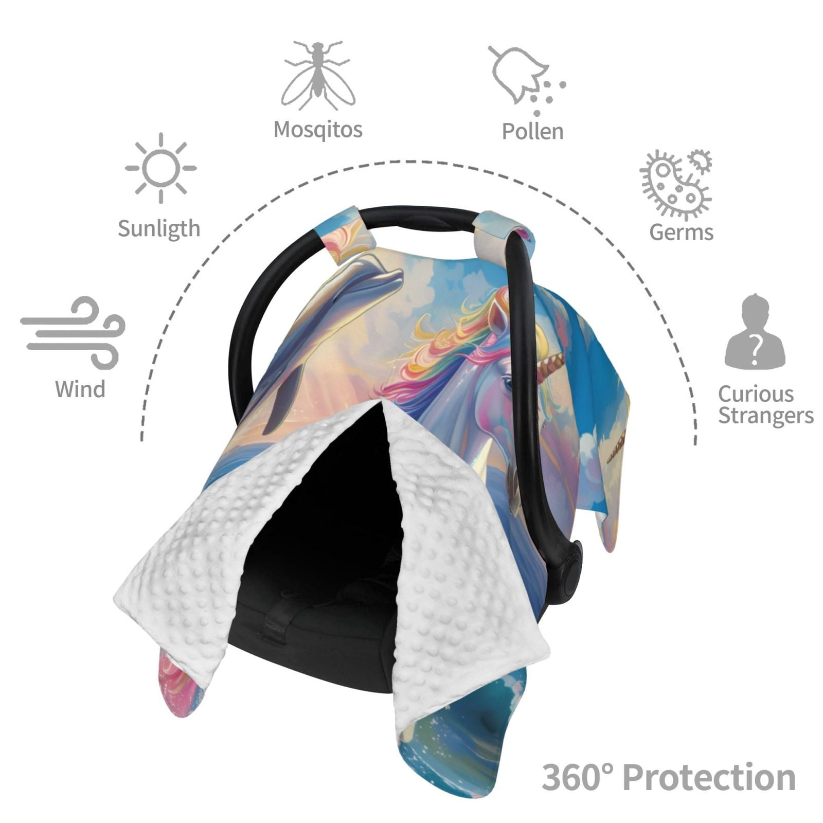 Car Seat Cover Baby - Dolphin Rainbow Horse Breathable Infant Car Seat Cover for Baby Carseat, Lightweight Comfort Baby Essentials Must Haves Newborn Stuff for Girl Boy
