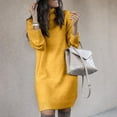 thumbnail image 4 of Women Autumn Turtleneck Long Sleeve Warm Loose Knitted Sweater Knee-length Dress, 4 of 8