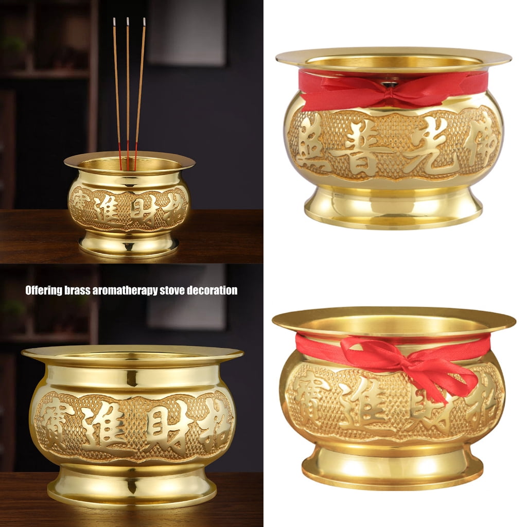Antiqued Brass Incenses Burners Holder Offering Bowl Chinese Buddhas Censers