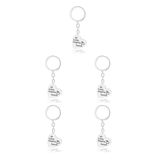 Youkk Professeur Porte-Clés en Vrac en Forme de Coeur Porte-Clés en Acier Inoxydable Lisse Durable Rouille Protection Charmes Pendentifs D1270-2 5Set