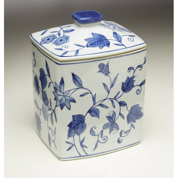 Zeckos AA Importing 59783 Blue And White Square Jar With Lid