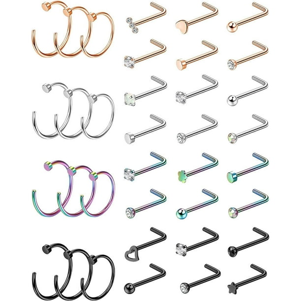 Nose Rings Hoop Surgical Stainless L Bone Screw Shaped Nose Rings Studs