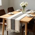 thumbnail image 6 of Linen Striped Table Runner with Fringe, Boho Rope Patchwork Dining Table Decor, Rustic Runner for TV Cabinet Coffee Table Sideboard, 6 of 6