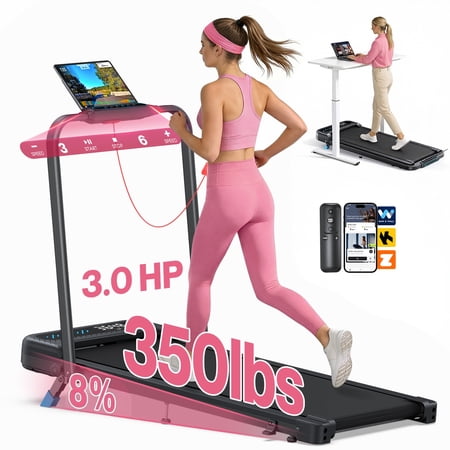 YZRUN Walking Pad with Incline 2 in 1, Foldable Treadmill for Home Office with Handle Bar, 350lbs Capacity, App & Voice Control, 30HP Quiet Motor