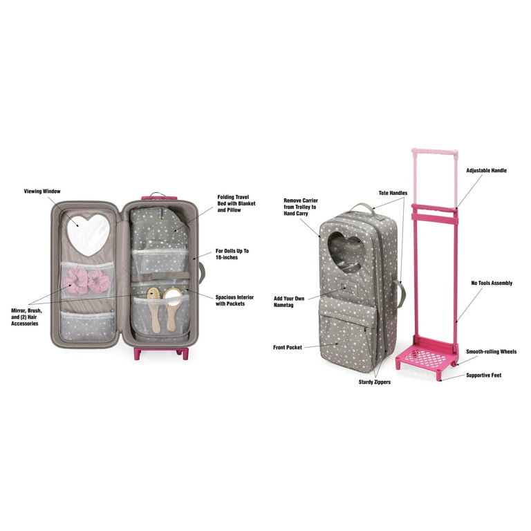 Badger Basket Doll Trolley Travel Carrier with Bed for 18 inch Dolls Gray Stars