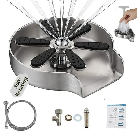 Glass Rinser for Kitchen Sink, High-Pressure Bottle Washer Stainless Steel Glass Rinser for Kitchen Sink Glass Cup Cleaner Sink Attachment Washer Baby Bottle, Glass Cup, Wine Glass