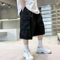 thumbnail image 2 of Short Cargo Ample pour Garçon Jambe Droite Short Cool Poche à Rabat Short à Lettres Patchées Noir 8-9 Ans, 2 of 5