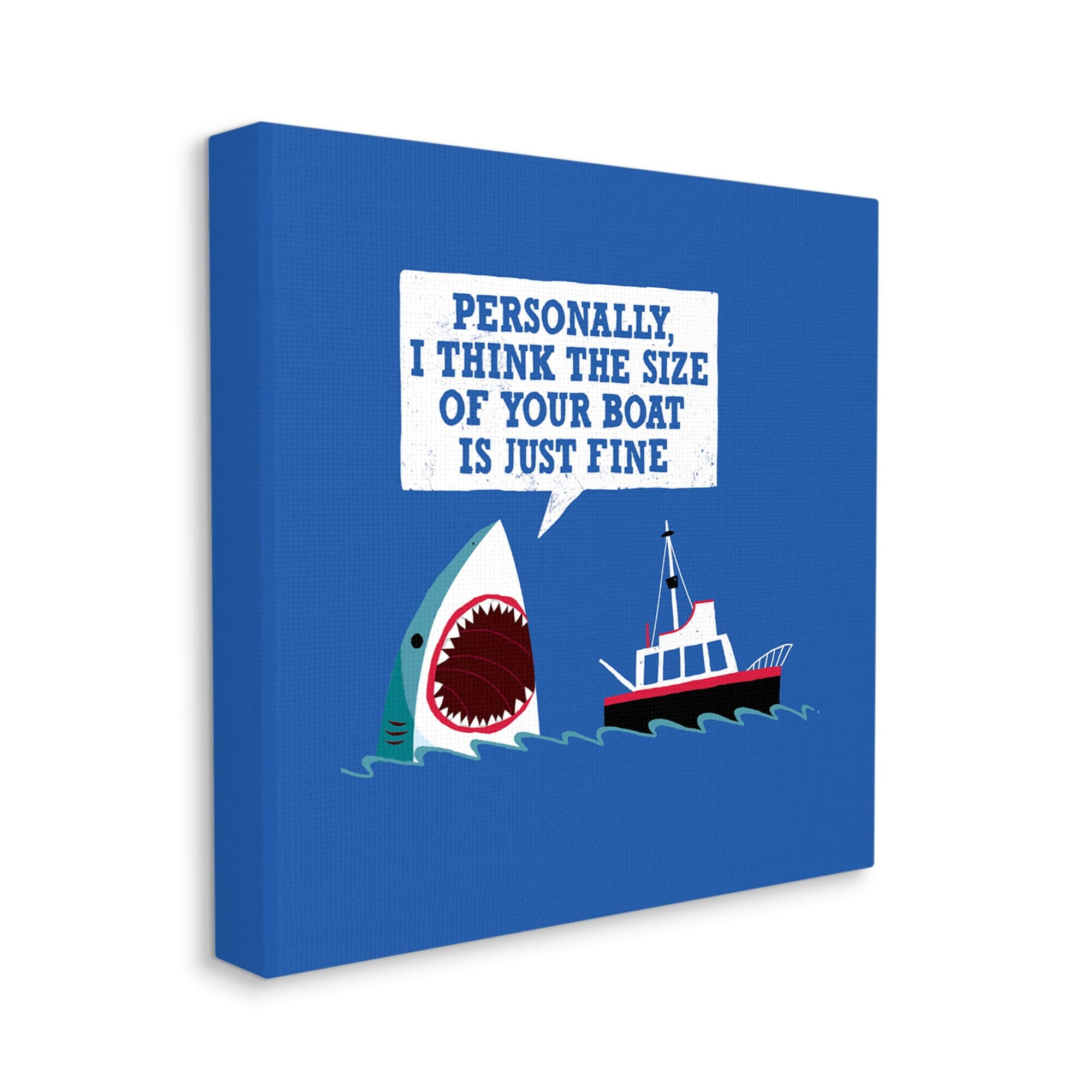 Stupell Industries Silly Shark Eating Boat Ship Blue Ocean Waves Canvas Wall Art, 24 x 24, Design by Michael Buxton