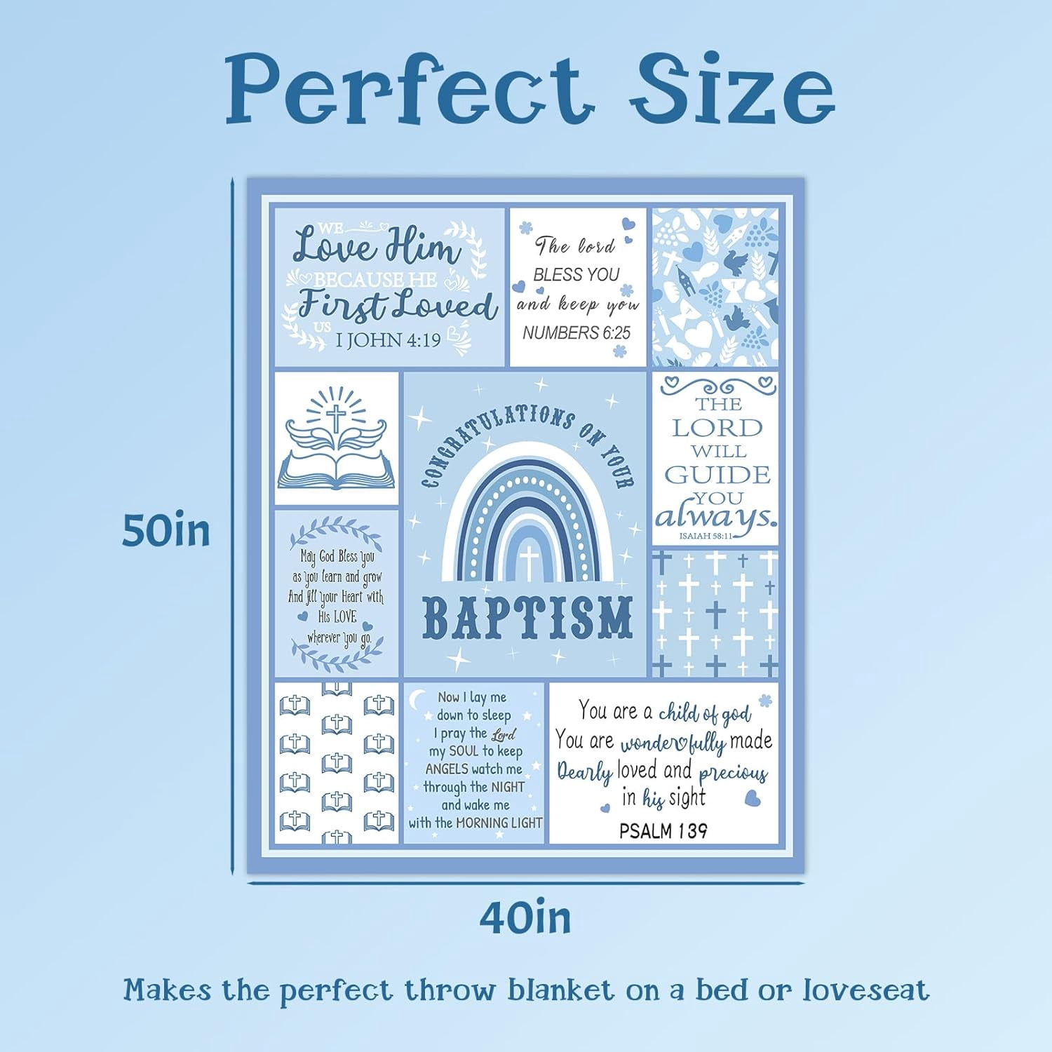 Baptism Gifts for Boys, Baptismal Blanket 40"x50", Christening Gifts for Boy, Unique Baptism Favors