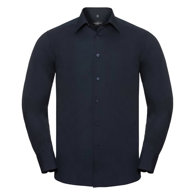 Russel Collection - Camisa de manga larga de popelina d poli-algodón Cuidado facil Modelo Tailored Poplin hombre caballero - Trabajo/Boda/Fiesta (Marino French)