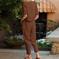 thumbnail image 5 of GILIGEGE Linen Sets for Women 2 Piece Summer Cotton and Linen Summer Matching Suit Half Sleeved Wide Leg Pants Retro Set Of Two Tracksuit Lounge Matching Sets Coffee L, 5 of 8