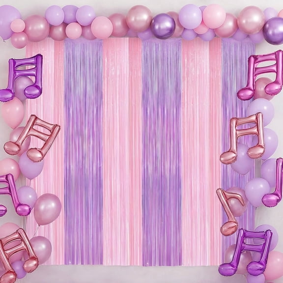 3 Pack Kpop Theme Purple Pink Foil Fringe Curtains Streamers Backdrop, 3.3 ft x 6.6 ft Tinsel Curtain Photo Background for Christmas Birthday Wedding Halloween Party Decorations