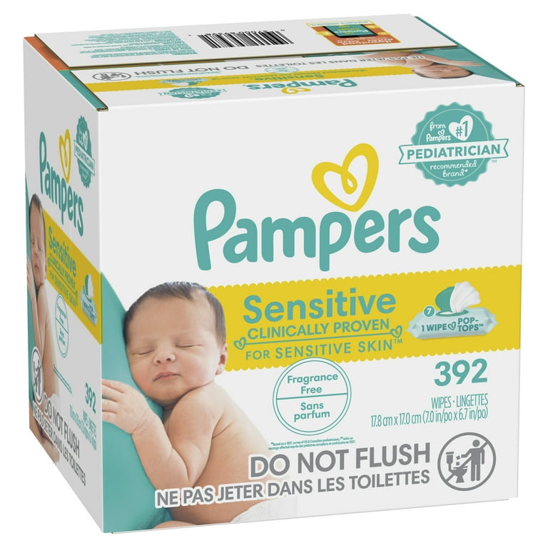 Pampers Baby Wipes Sensitive Perfume Free 7X Pop Top Packs 392 Ct