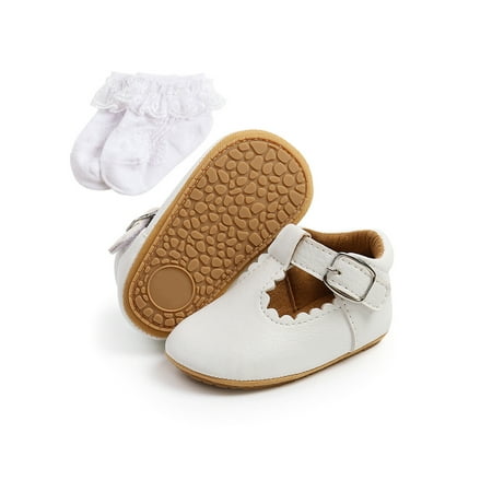 

SIMANLAN Baby Crib Shoes Magic Tape Walking Shoe First Walker Loafers Toddler Boys Girls Hollow Out Moccasin Little Kids Rubber Sole Flats White With Socks 6C