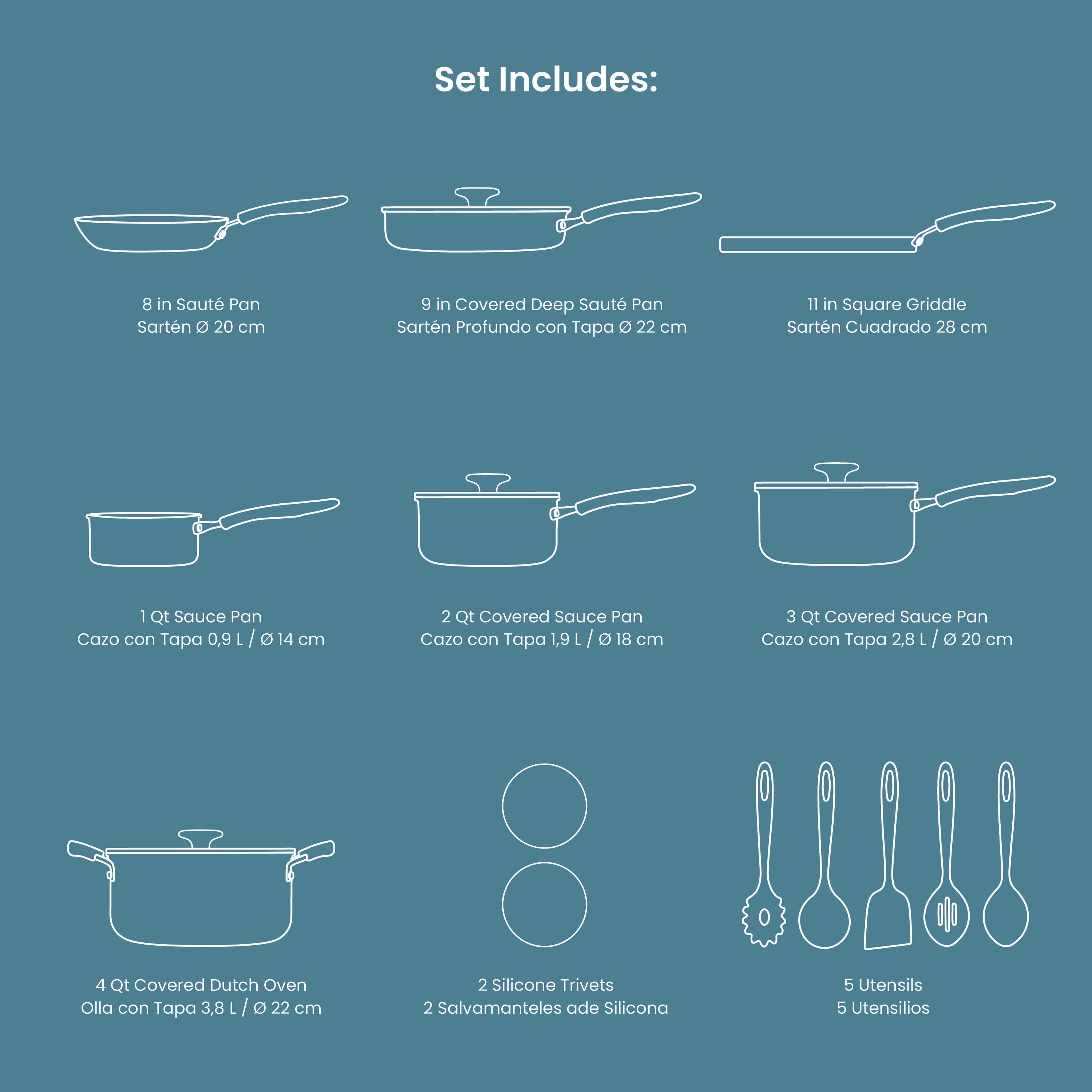 Tramontina Primaware 18-Piece Nonstick Cookware Set, Asphalt
