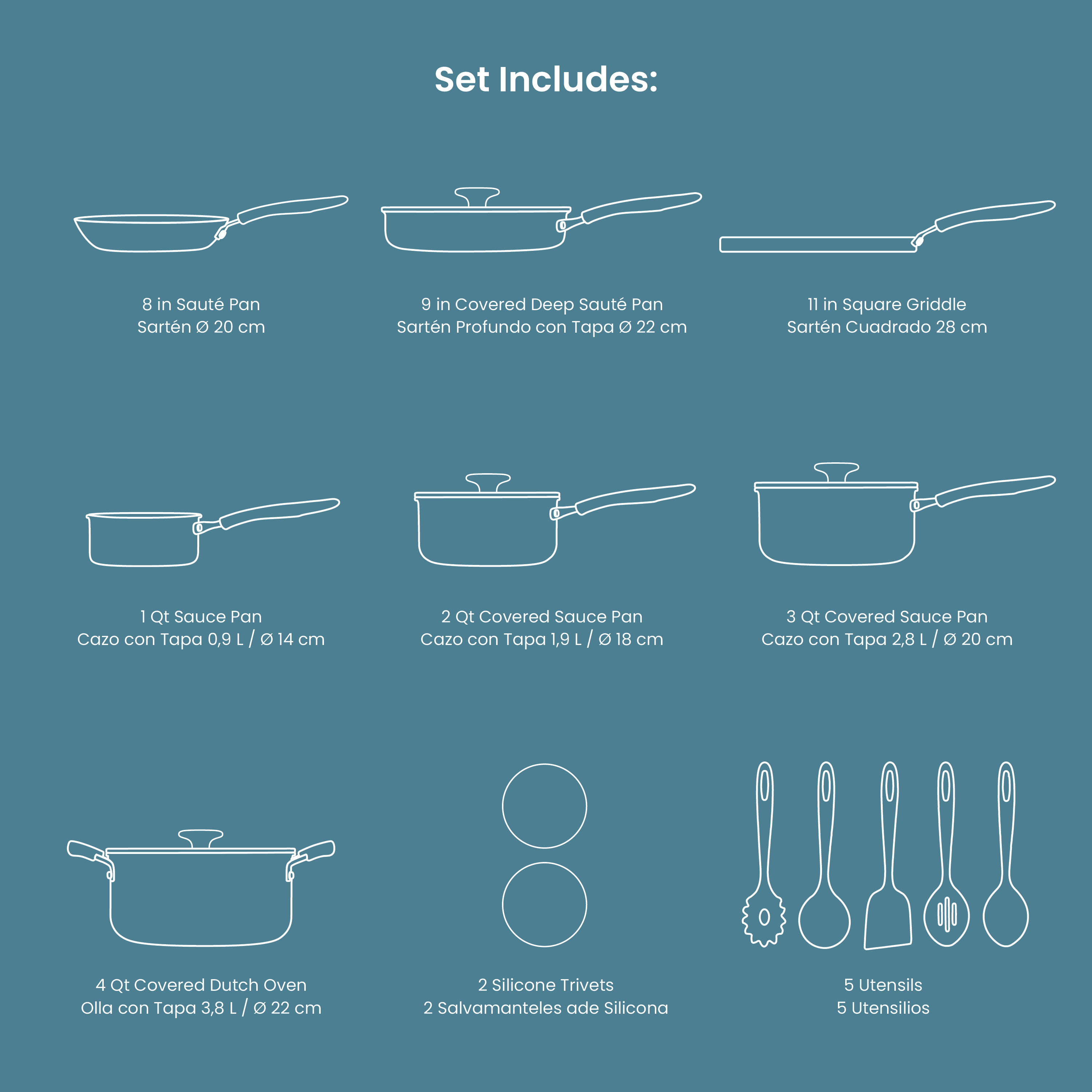 Tramontina Primaware 18-Piece Nonstick Cookware Set, Blue photo 3
