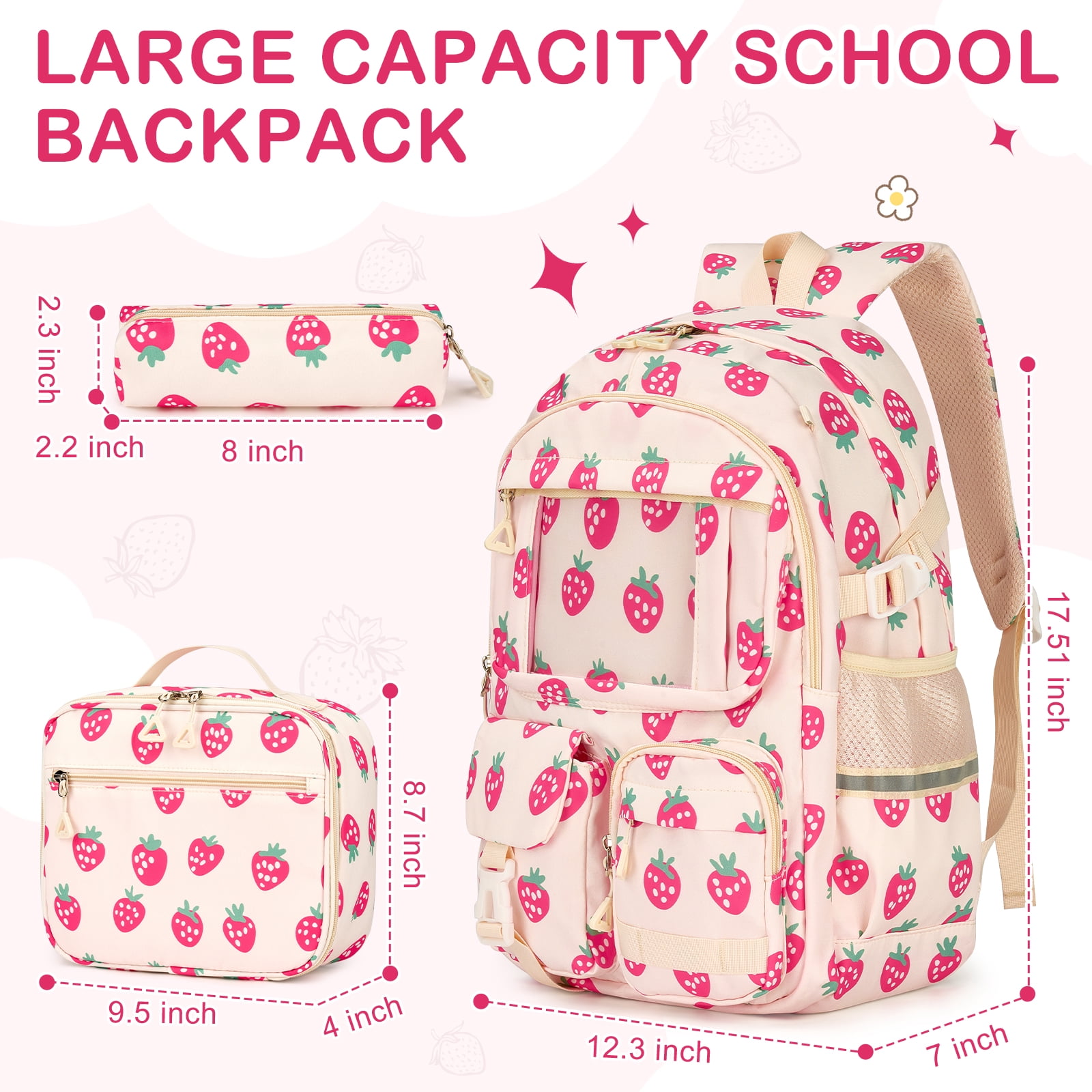 Inadays School Backpacks for Teens 3PCS Set Middle School Bookbag Students Lightweight Durable Casual Outdoor Daypack College