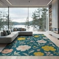 thumbnail image 2 of ODIKA 6'x9' Teal Garden Elegance Floral Design Accent Washable Area Rug Charming Botanical Patterns with Vintage Flair for Family Room, Living Mater Bedroom, Non-Slip, Easy Care, 2 of 7