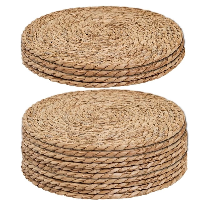 Juego de 8 manteles individuales hechos a mano, resistentes al calor, de 30,5 cm, redondos, de mimbre, bohemio, sin productos químicos, jacinto de agua, para cocina, mesa de comedor, decora