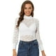 thumbnail image 1 of Blusa floral de manga larga con cuello alto y manga larga con encaje de malla para mujer Blanco XL, 1 of 5