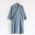 thumbnail image 2 of FRSASU Men's Kimono Traditional Japanese Clothing Male Cardigan Noragi Jacket Yukata Coat V-Neck Thin Breathable Strap Home Sleepwear Blue, 2 of 9