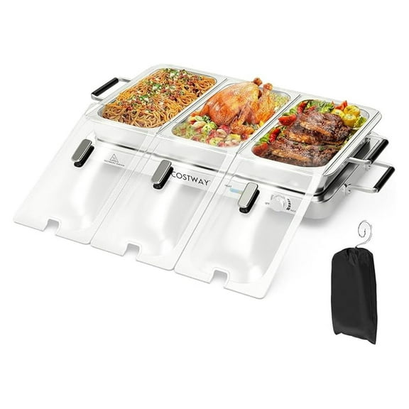 Buffet Servers and Warmers, 2 in 1 Electric Warming Tray, 450W Stainless Steel Chafing Dish with Temperature Control, 3 Serving Trays, 8 Qt Food Warmers Station for Parties Banquets Events