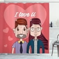 thumbnail image 1 of Nerdy Shower Curtain, I Love You Calligraphy with Heart Cartoon Couple Valentine's Day Themed Composition, Fabric Bathroom Set with Hooks, 69W X 70L Inches, Multicolor, by Ambesonne, 1 of 3