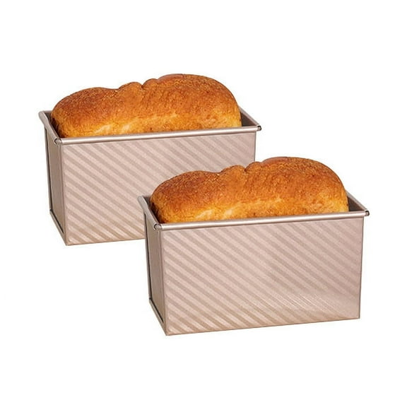 Pullman Loaf Pan with Lid,2 Pack Non-Stick Bread Pan 1lb Durable Carbon Steel Bread Toast Mold for Bakeware,Homemade Cakes,Bread Toast,Oven Baking,8.2" x 4.7"x 4.3",Gold