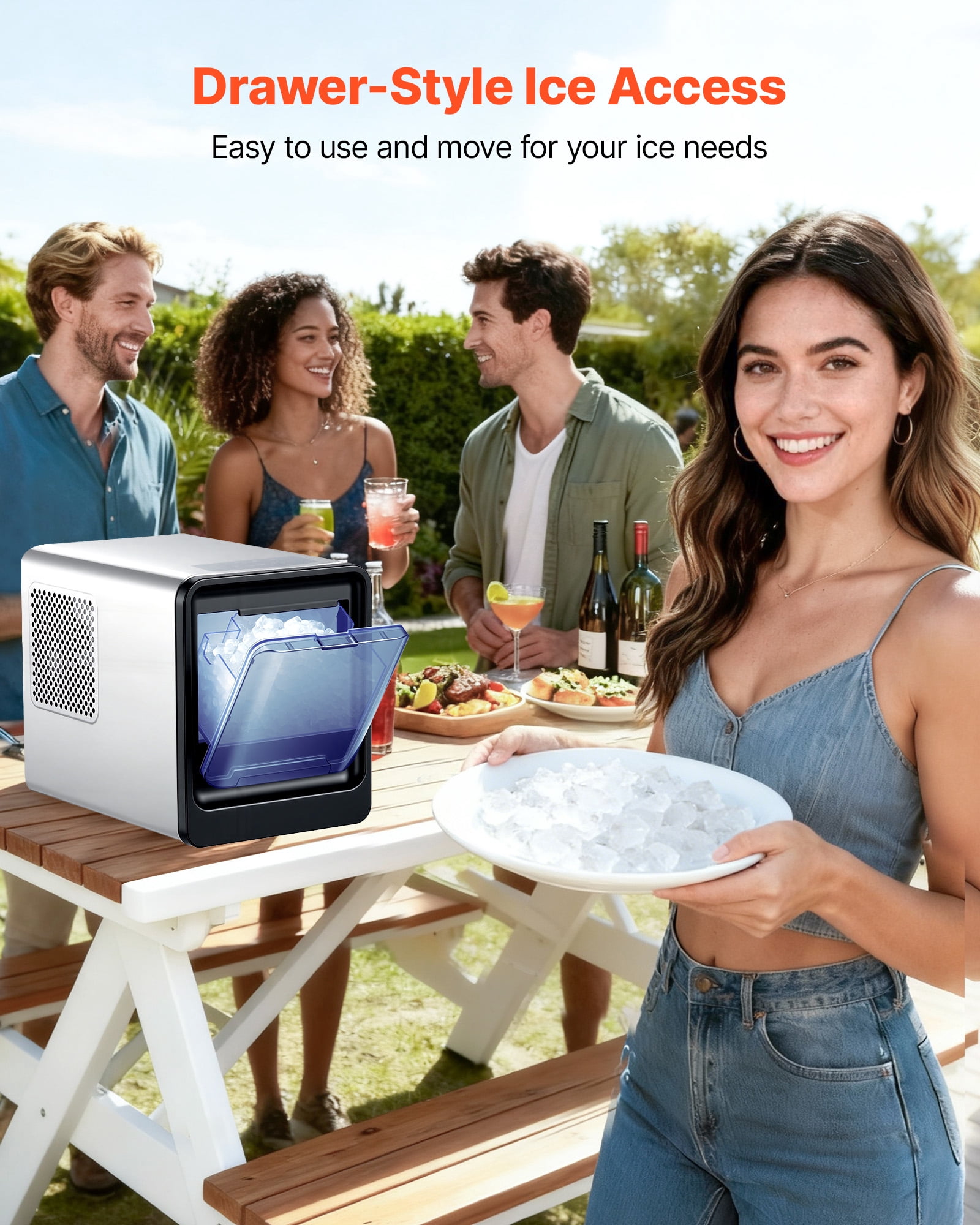 VEVOR Countertop Ice Maker, 33 lbs per Day, Self-Cleaning Portable Machine with Scoop, Drawer-Style Ice Access, Nugget Ice-Making Machine with Chewable Ices for Home, Kitchen, Office, Bar & Party