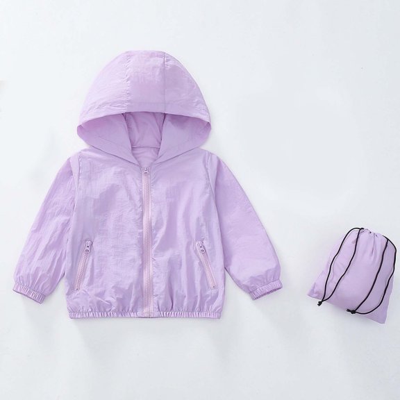 Maqroz Toddler Outerwear Ultra Lightweight Packable Hooded Jacket Kids Summer Sun Protection Windbreaker Crinkle Nylon Shell Youth Travel Pocket Pouch Active Coat Size 3-12 Years