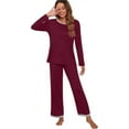 thumbnail image 4 of Women's Long Sleeve Sleepwear Soft Crew Neck Pyjama Set,Wine Red, 4 of 5