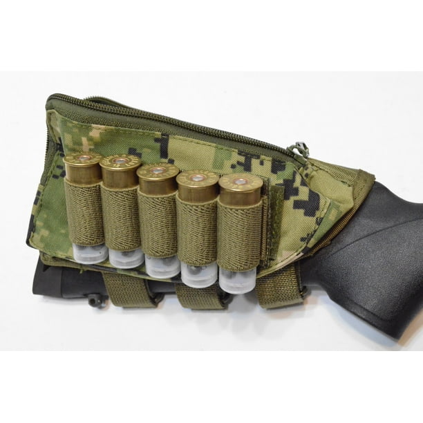 Buttstock Shotgun Rifle shell holder & Cheek Rest Pouch (Green Digital Camo)