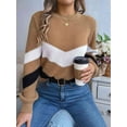 thumbnail image 3 of Womens Sweater Pullover Casual Long Sleeve Crewneck Color Block Pullover Knit Sweater for Women Khaki S, 3 of 8