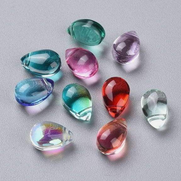 1box 200pcs Transparent Glass Beads Top Drilled Beads Teardrop Mixed color 9x6x5mm Hole: 1mm Glass