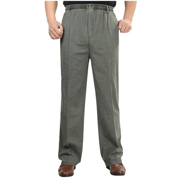 Pantalones largos de verano para hombre, informales, con bolsillos, de color liso, con cintura elástica y pierna recta.