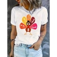 thumbnail image 1 of Creative Math Turkey Pattern Printed Women'S Trendy Round Neck Short Sleeve, Simple Casual Sports T-Shirt, Comfortable Summer Top for Holidays., 1 of 6