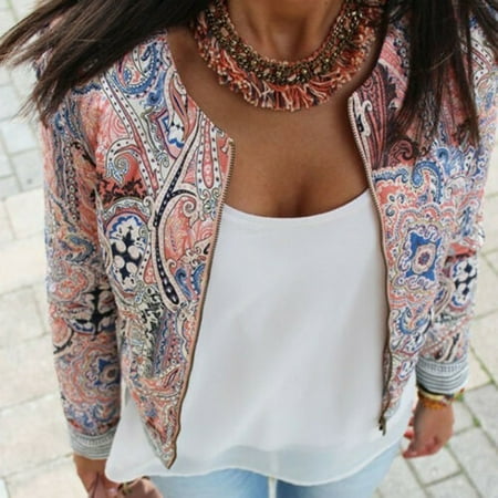 Fashion Womens Floral Slim Casual Summer Blazer Suit Jacket Coat Outerwear Size S