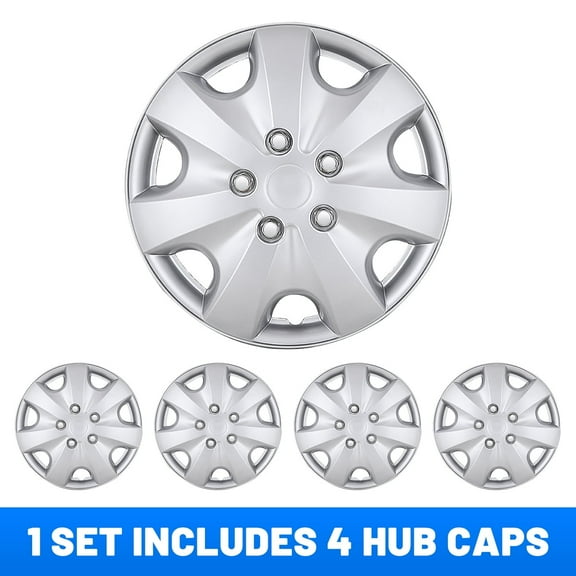 4PCS Hubcap Wheel Cover Replacement 15" Hub Caps Universal Wheel Rim Cover ABS Material Exterior Accessories Snap On Car Truck SUV -15-Inch, Silver