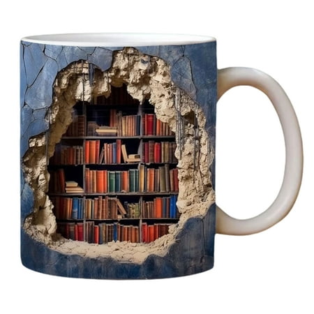 

COOLL Microwave Safe Coffee Mug Dishwasher Safe Coffee Mug 3d Bookshelf Mug Creative Ceramic Water Cup with Handle Library Shelf