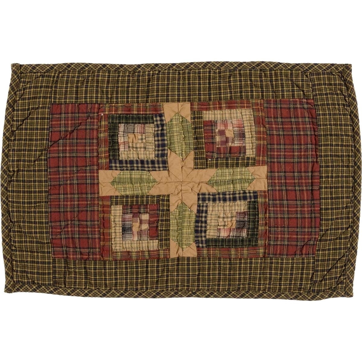 Tea Cabin Rustic 12"x18" Placemat Set of 6 Green Patchwork Cotton Hand Quilted Rectangle Kitchen Table Decor