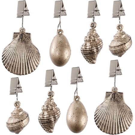 8-piece tablecloth weights, seashell tablecloth weights, tablecloth clips hooks, suitable for indoors outdoors, nautical style, brown, perfect for picnic family dinner table decoration