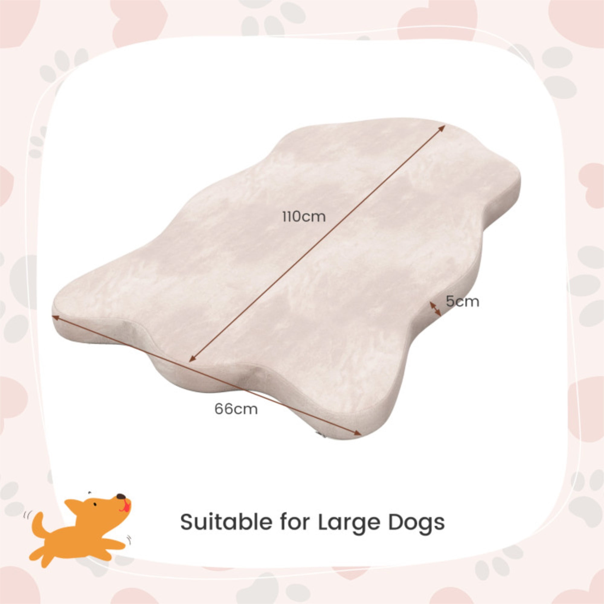 Kadyn 43" Orthopedic Dog Bed with Memory Foam Support for Large Dogs, 3" Thick Memory Foam Pet Bed with Removable Cover, Beige