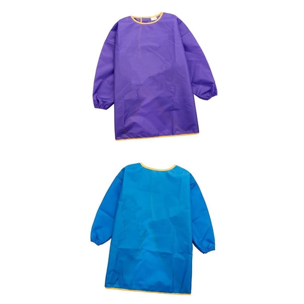 Batas Para Niños, 2 Paquetes De Delantales Impermeables De Pintura De Artistas Para Niños Batas De Niños De Manga Larga, Niños Comiend Purple M + Blue L