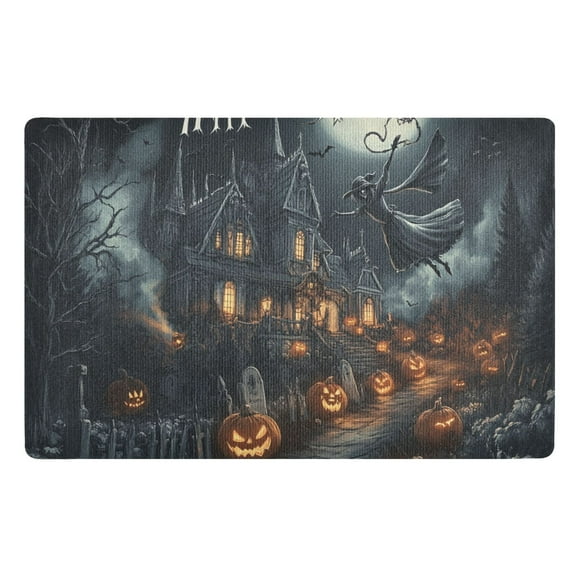 Halloween Horror Haunted House Floor Door Mat Outdoor Indoor for Home Entrance Welcome Mats 32"x20"