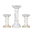 thumbnail image 3 of Handmade Mango Wood Eco-friendly Traditional Antique White Set Of Three 6",9" & 6" Pillar Candle Holder, 3 of 7